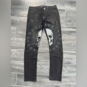 Black Skull Embellished Men Jeans